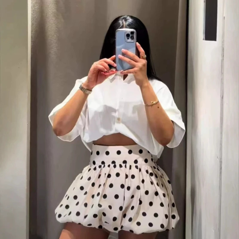 ZARA French Retro Style Puffy Polka Dot Balloon Culottes